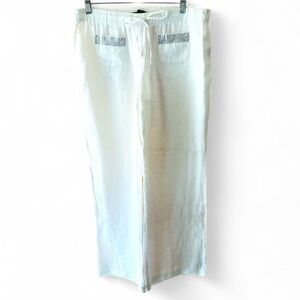 STYLE & CO WHITE LINEN WIDE LEG DRAWSTRING PANTS RESORTWEAR COMFY TRAVEL SIZE XS
